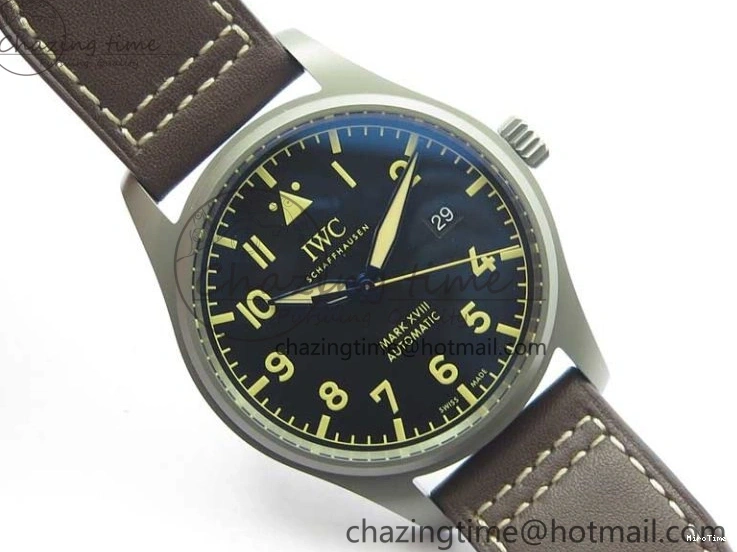 MIROTIME 0323 Mark XVIII IW327006 Titanium V7F 1:1 Best Edition Black Dial on Brown Leather Strap A Attractive 7080